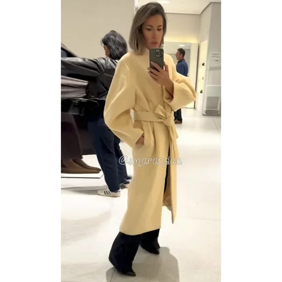 Zara Oversized Wool Blend Coat Cream Size L - Picture 12 of 17